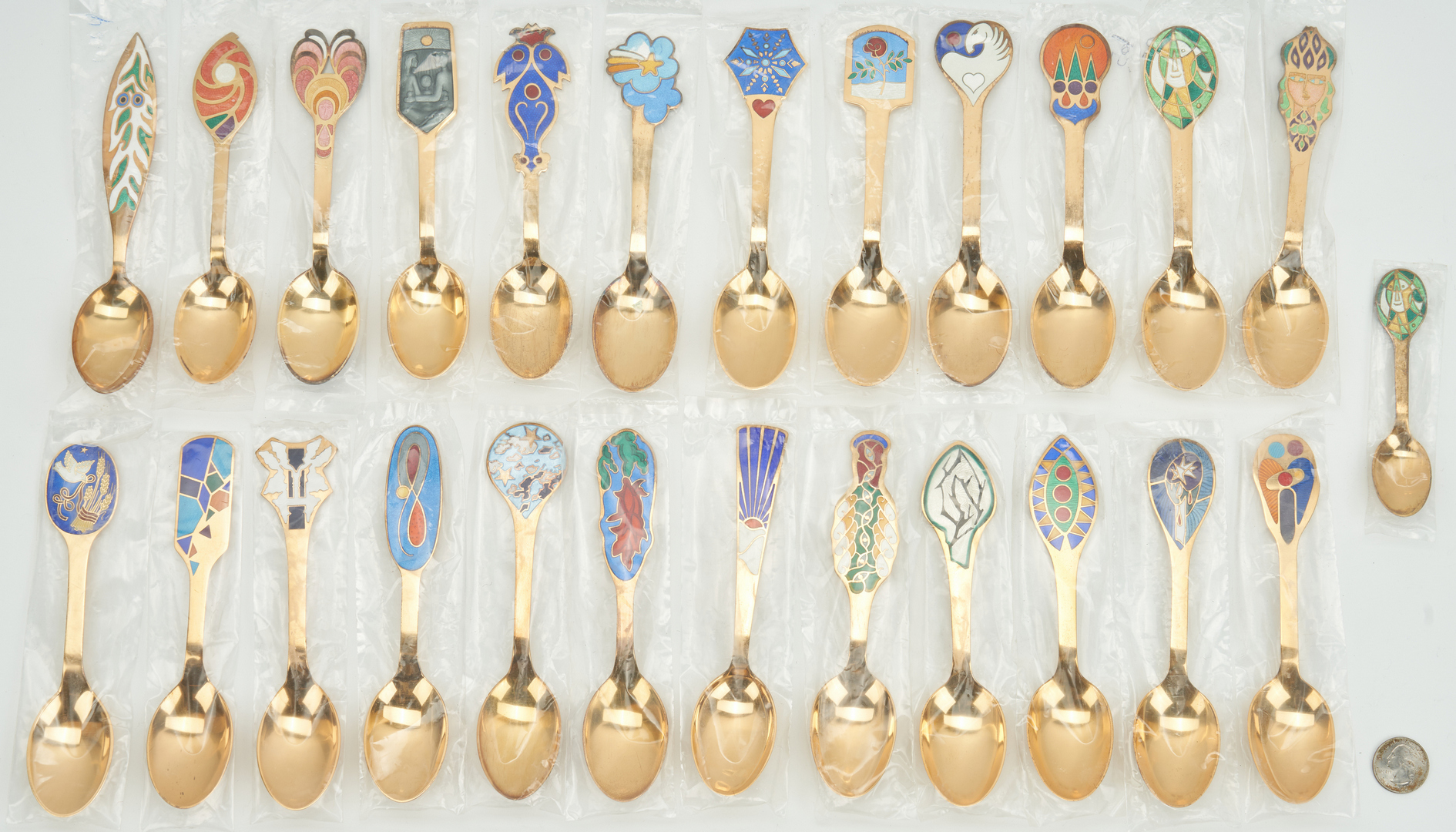 Lot 442: 25 A. Michelsen Gilded Sterling Silver Christmas Spoons, 1970-2000