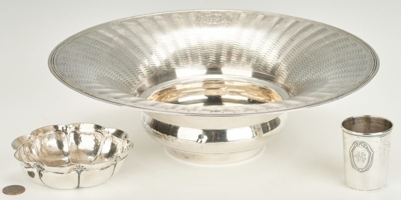Lot 444: 3 items .800 silver incl. Turkish Silver Centerpiece Bowl