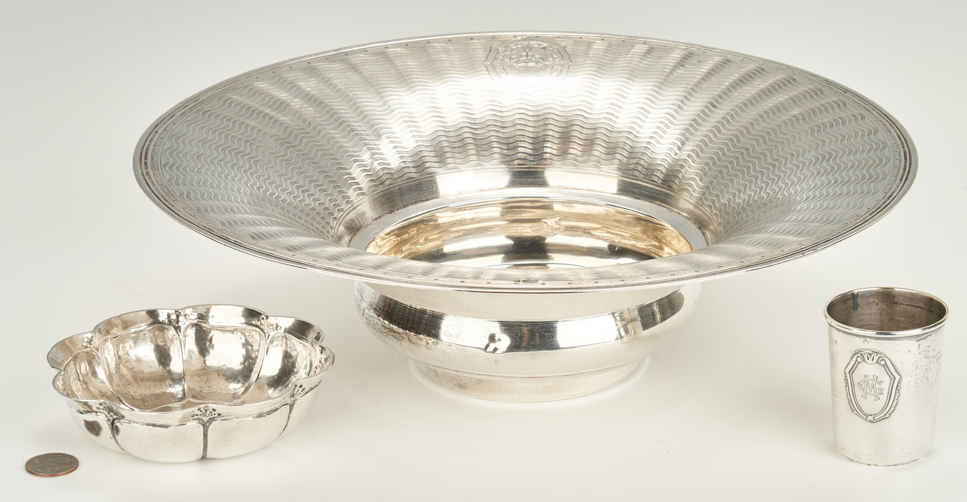 Lot 444: 3 items .800 silver incl. Turkish Silver Centerpiece Bowl