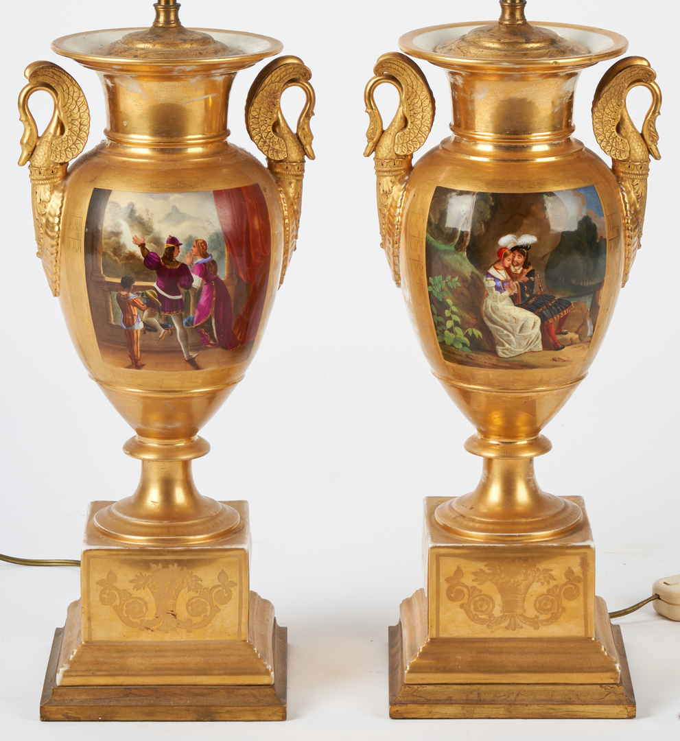 Lot 459: 2 French Urn Lamps plus 2 Derby Urns