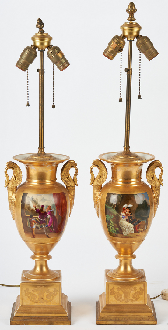 Lot 459: 2 French Urn Lamps plus 2 Derby Urns