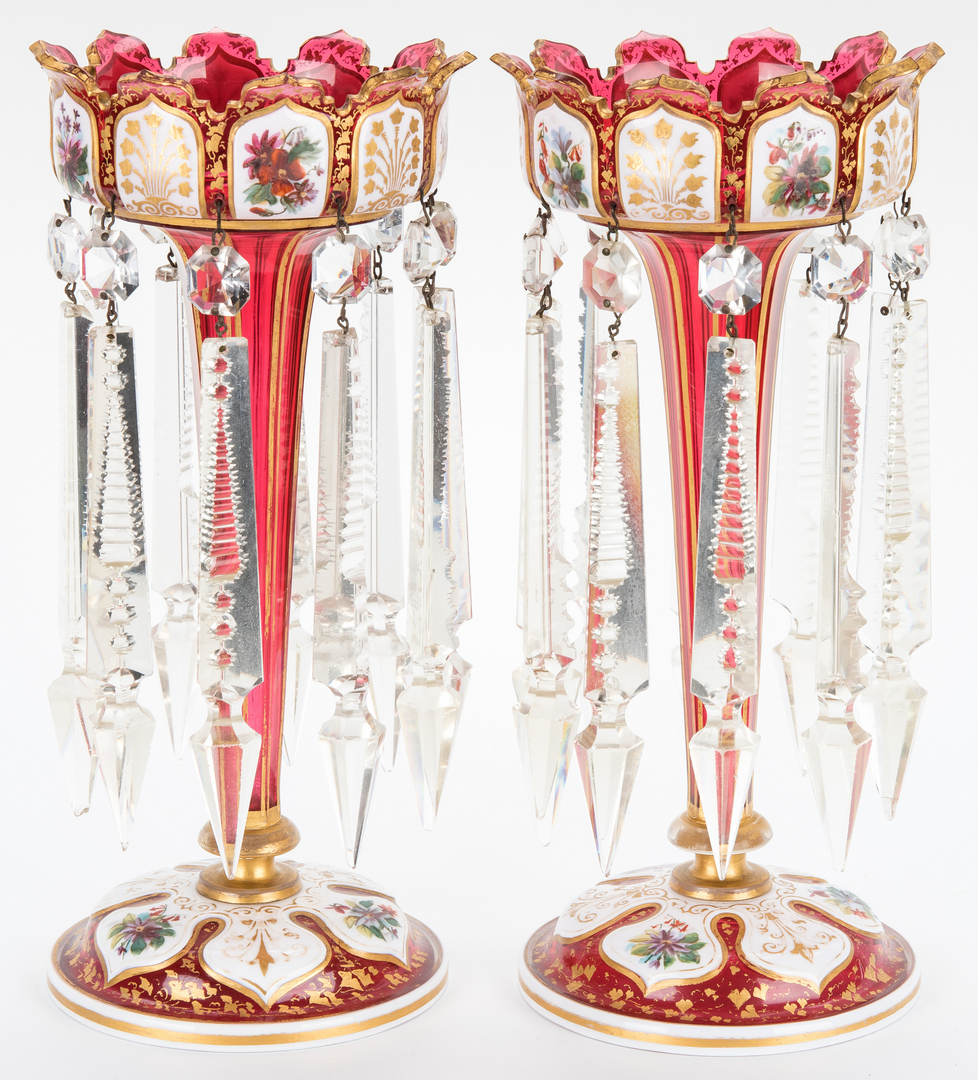 Lot 470: Pair of Bohemian Enamel and Gilt Decorated Lustres