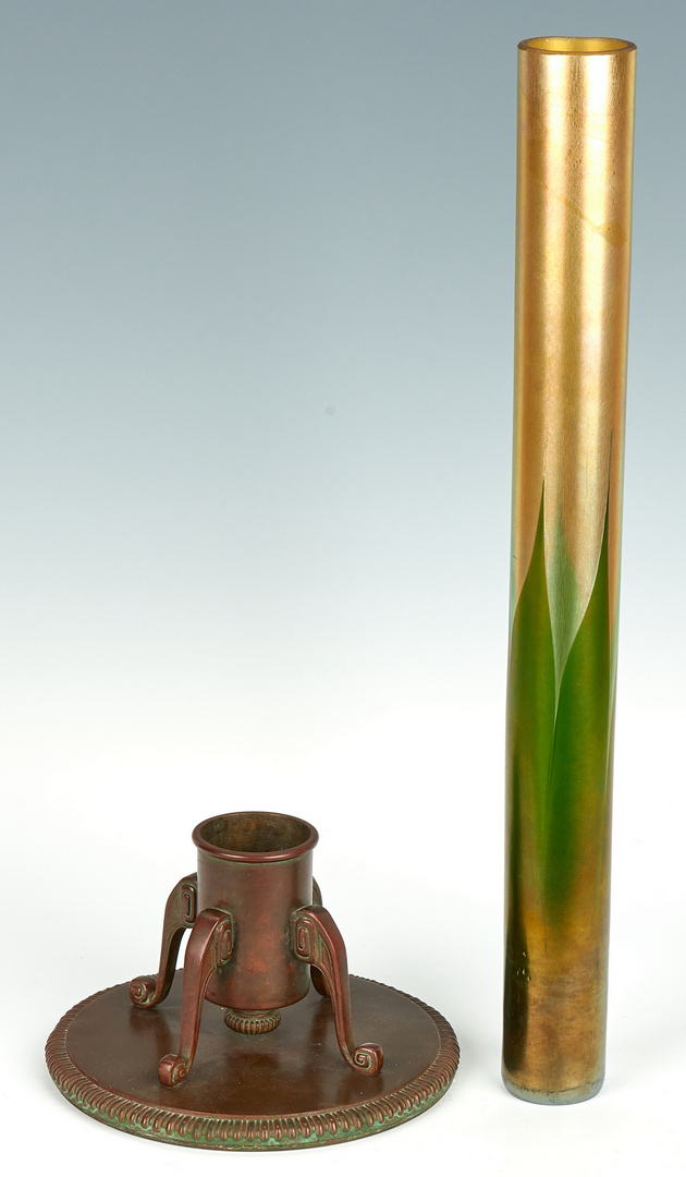 Lot 476: Tiffany Bronze and Glass Vase #715