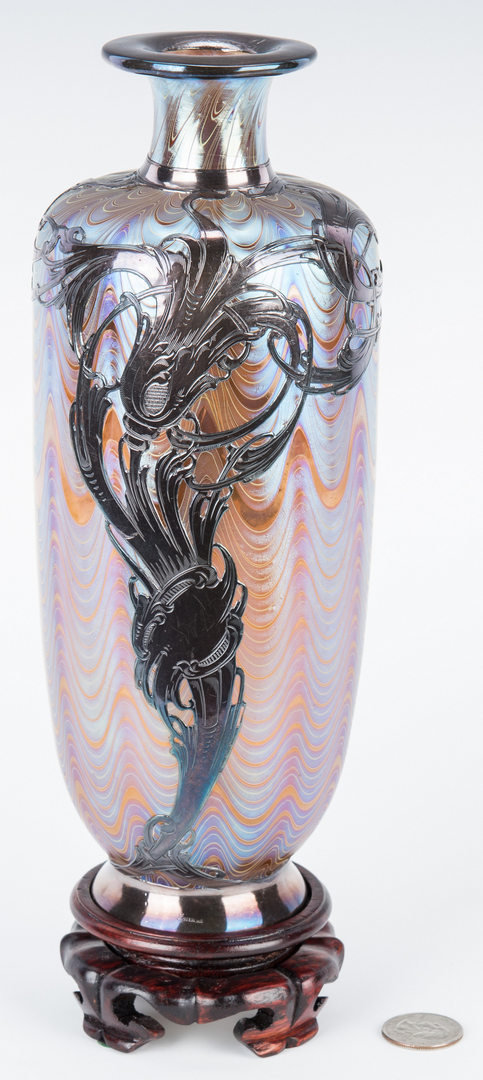Lot 480: Art Glass Vase with Sterling Overlay