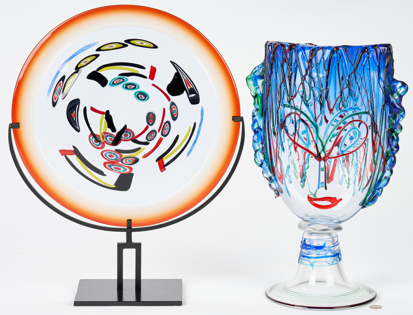 Lot 493: Murano Picasso Glass Sculpture + Art Glass Orb