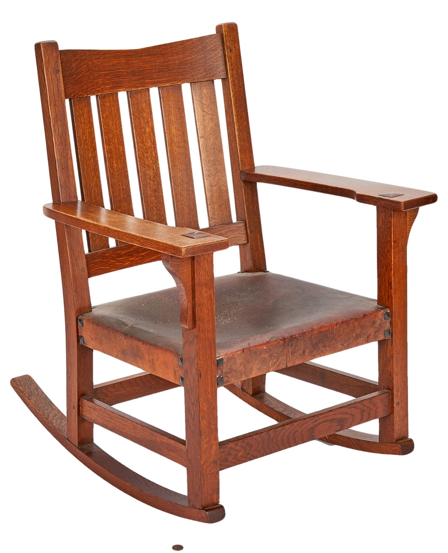Lot 507: Gustav Stickley Arts & Crafts Oak Rocking Chair