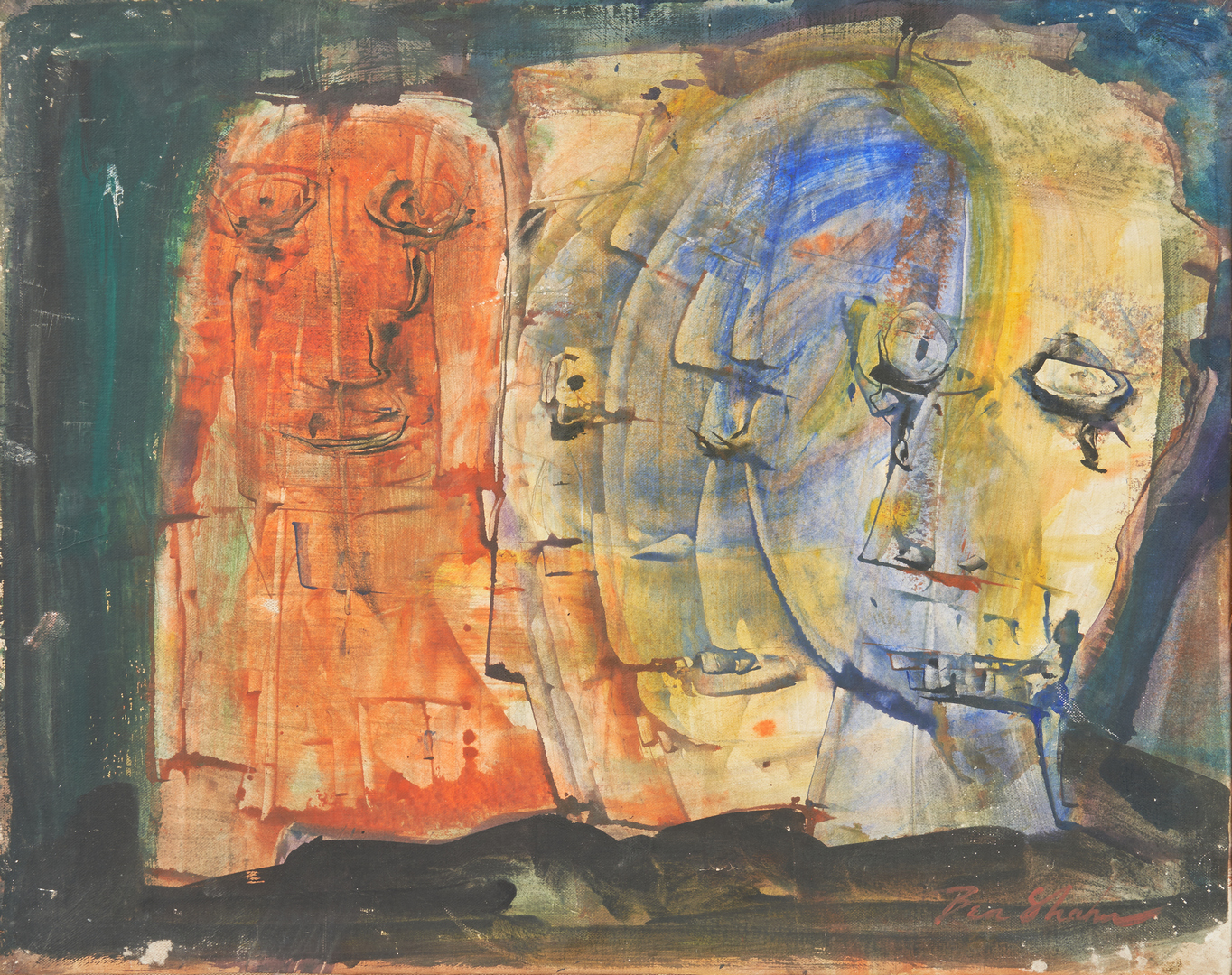 Lot 515: Ben Shahn Abstract Painting of Faces