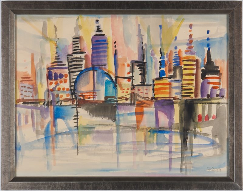 Lot 536: Greg Ridley Watercolor, Cityscape