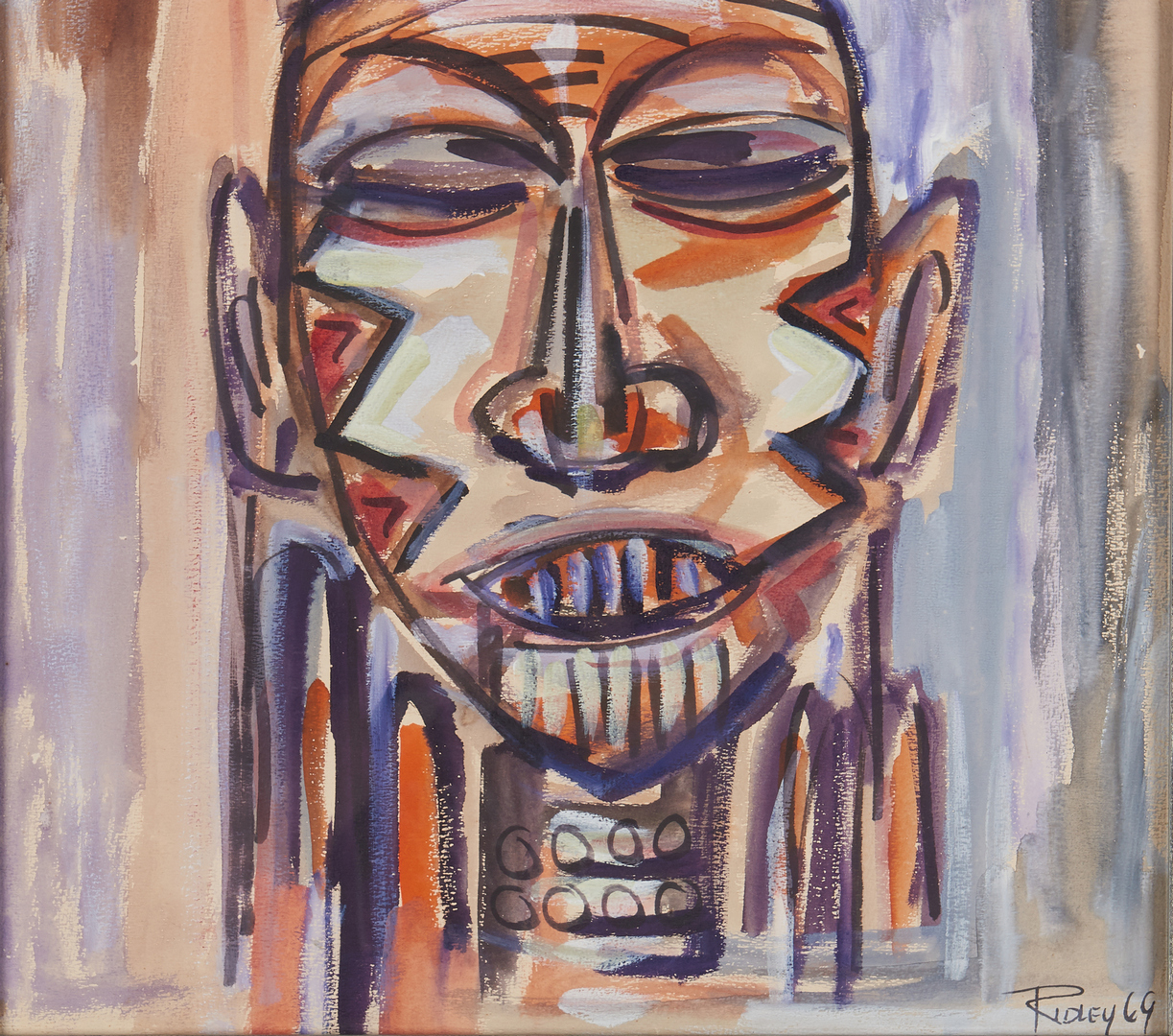 Lot 537: Greg Ridley Watercolor Painting, Mask