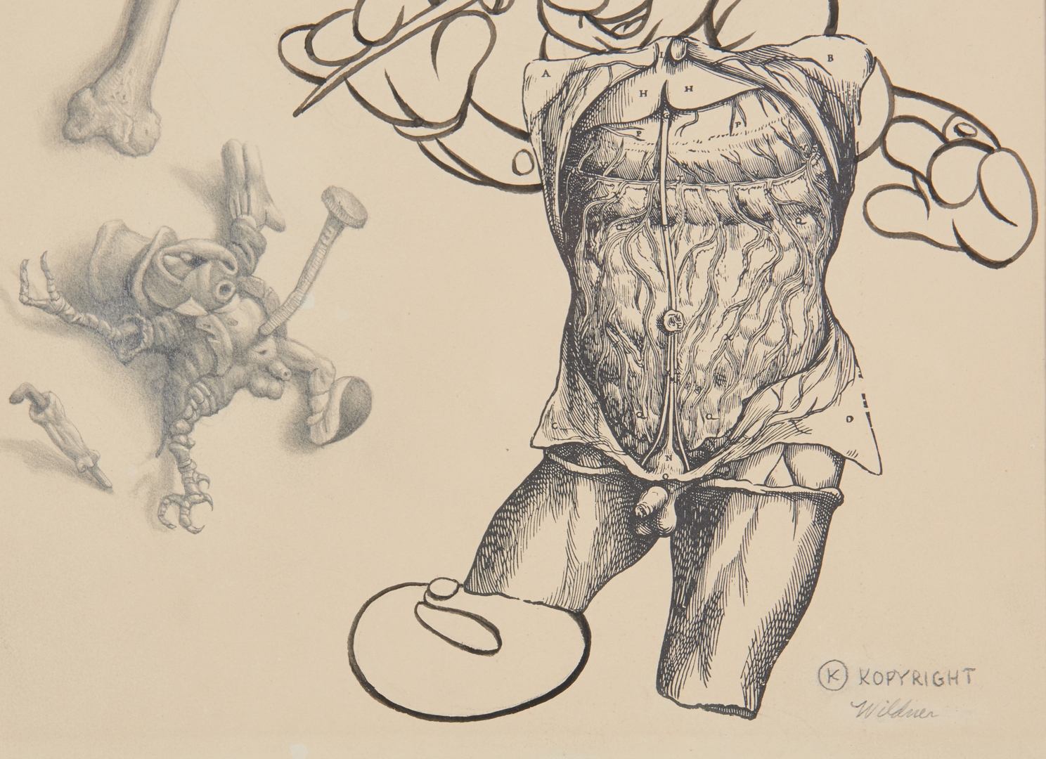 Lot 545: Werner Wildner Surrealist Drawing, Pinocchio