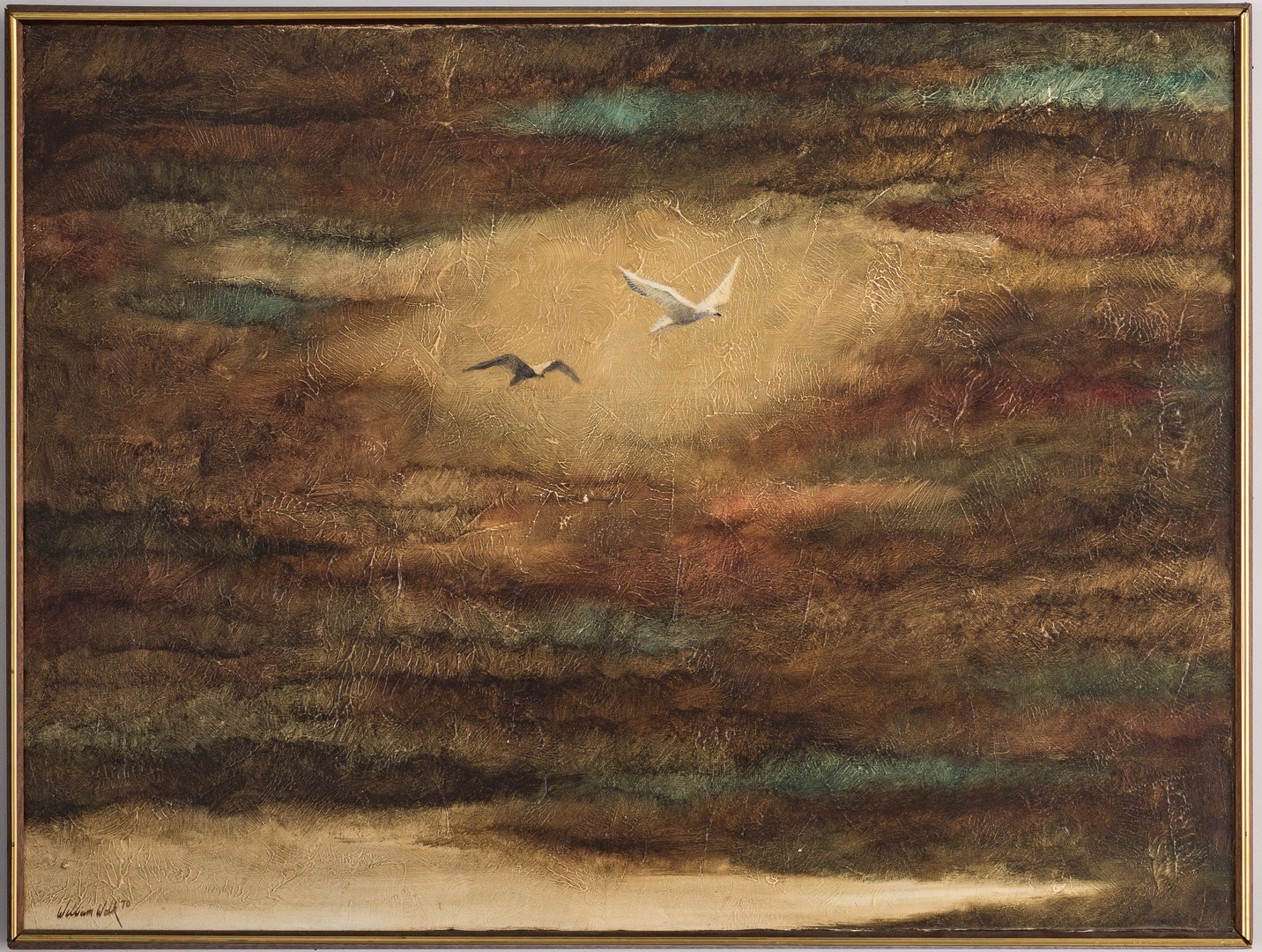 Lot 549: William Wolk O/C, Landscape of Ocean w/ Seagulls