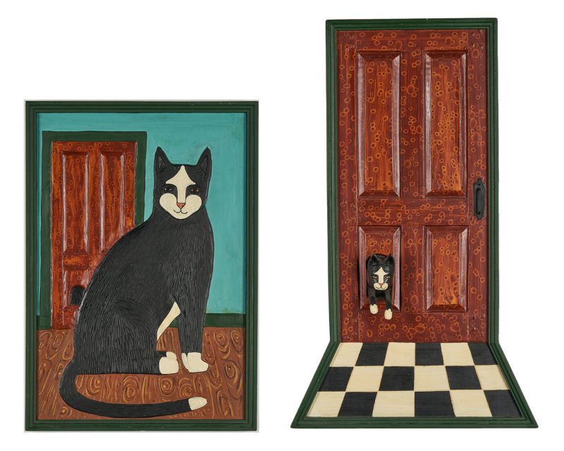 Lot 551: 2 Stephen Huneck Cat paintings