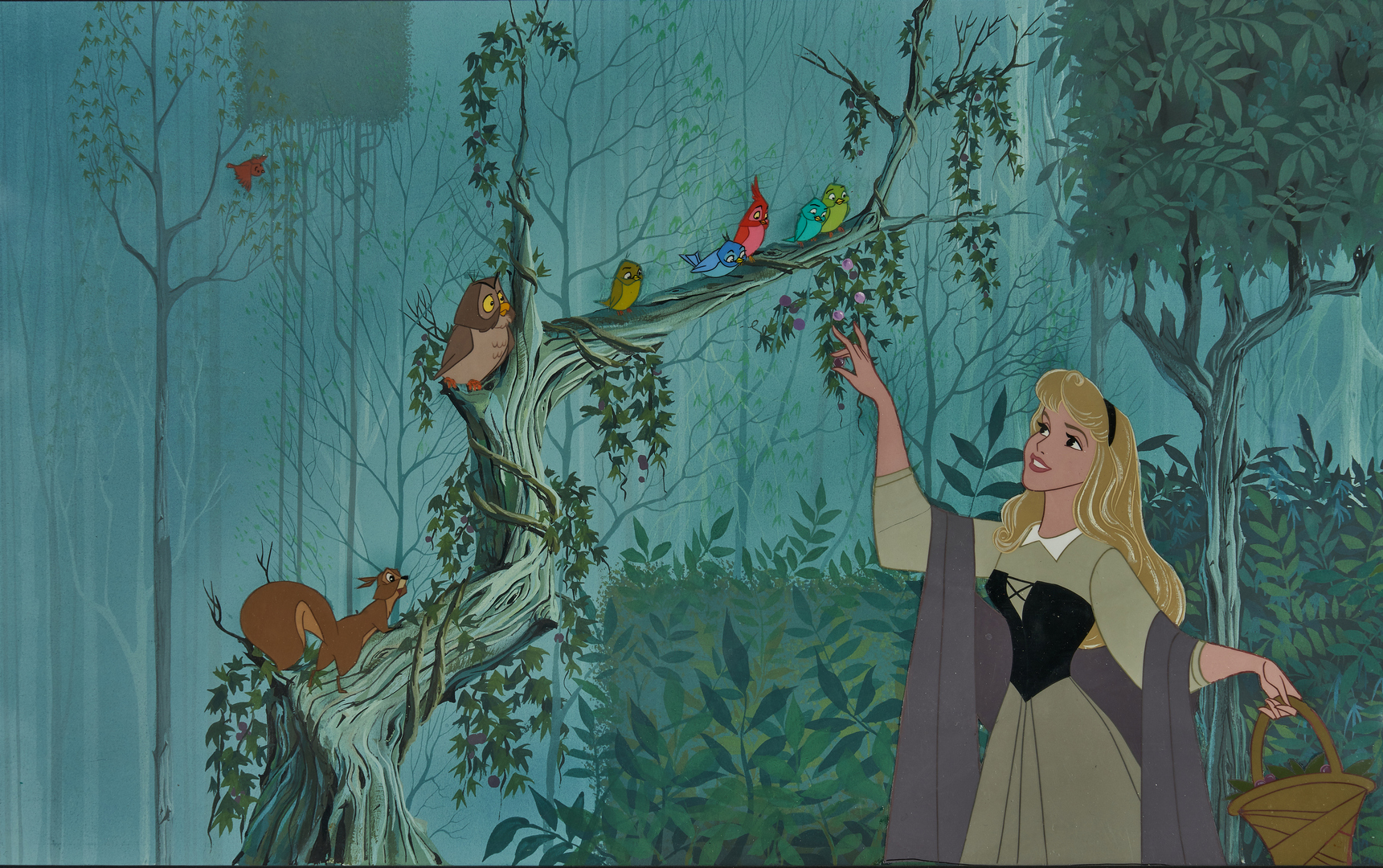 Lot 565: Sleeping Beauty Animation Cel, Briar Rose with Birds | Case  Auctions