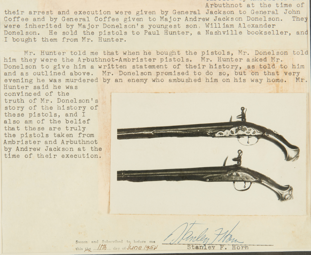 Lot 598: 2 Flintlock Pistols, Gen. Jackson, Ambrister and Arbuthnot history