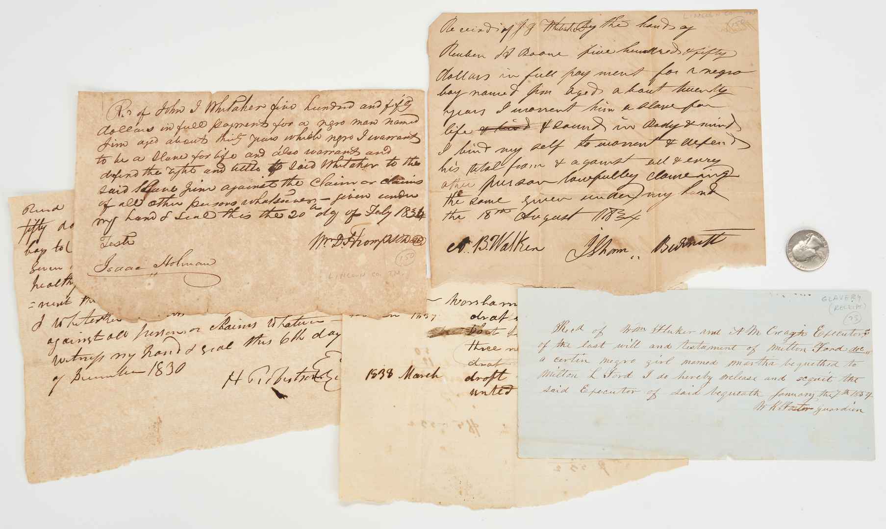 Lot 601: 5 Slave Documents including Tennessee