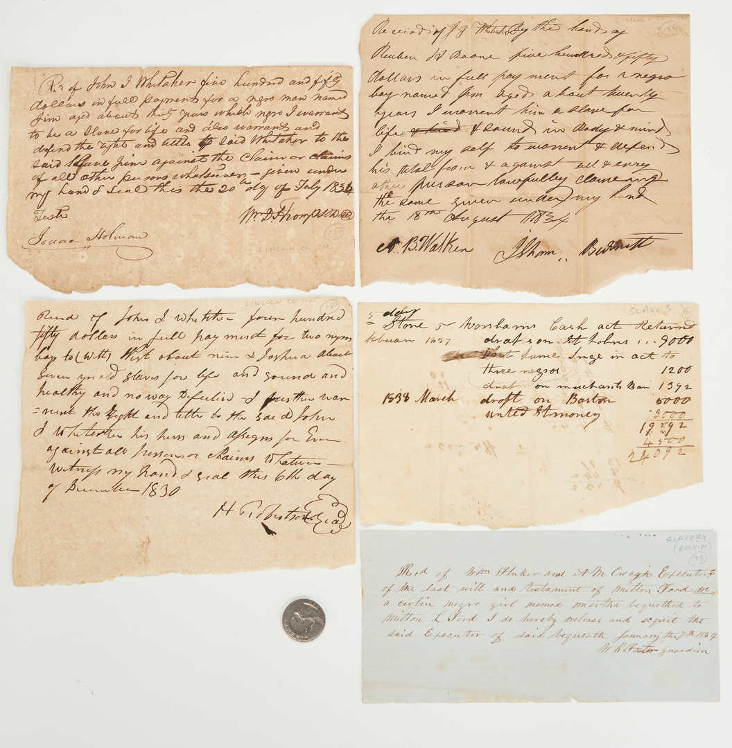Lot 601: 5 Slave Documents including Tennessee