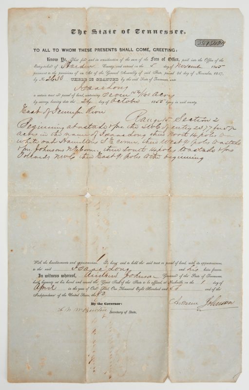 Lot 605: Andrew Johnson Signed Land Grant