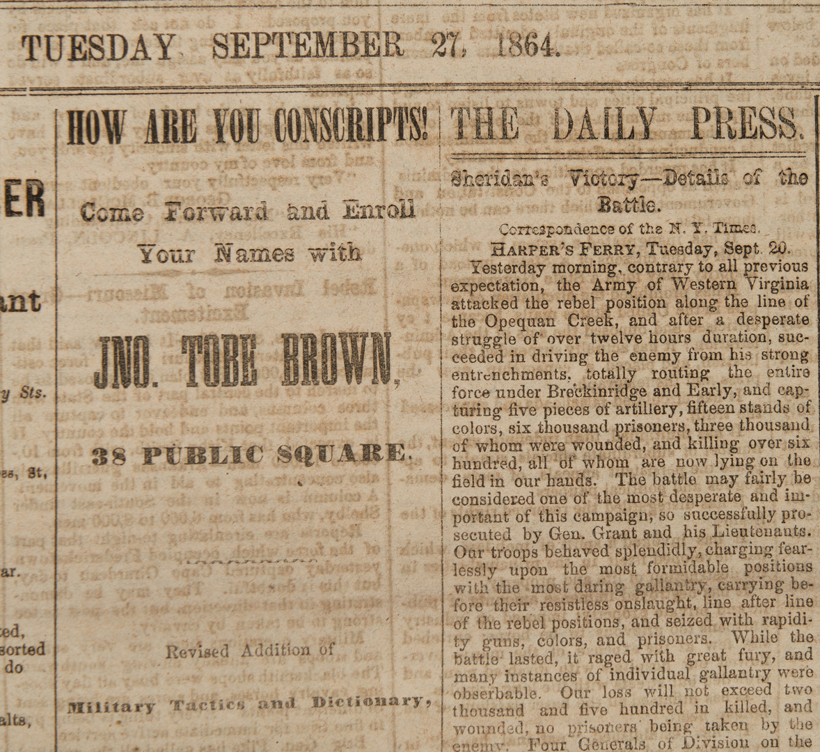 Lot 623: Collection of Nashville Civil War Newspapers, Jan-Feb to Sept-Dec 1864