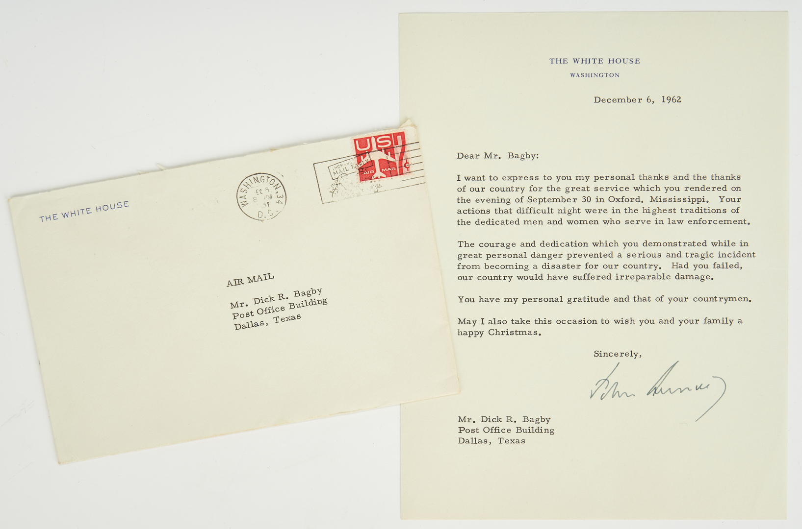 Lot 639: JFK and RFK Letters & Archive, U.S. Marshal Dick Bagby