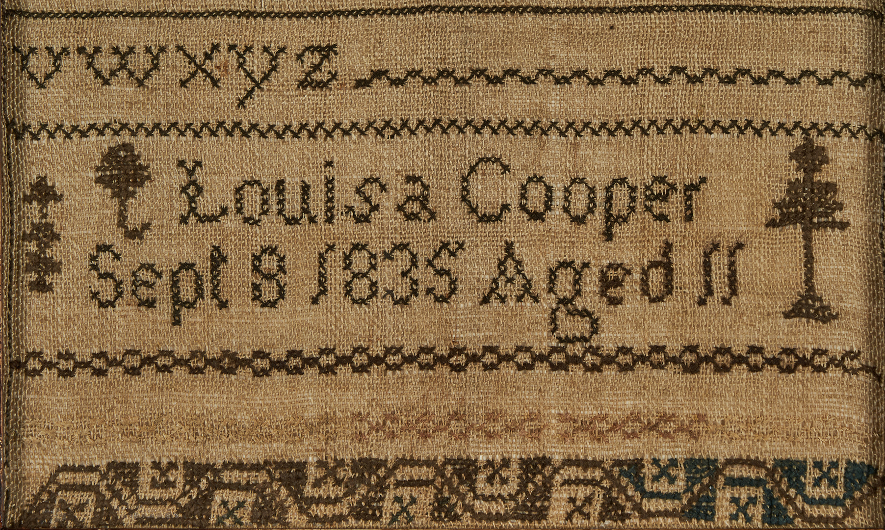 Lot 661: 1835 Kentucky Sampler, Louisa Cooper Hogland