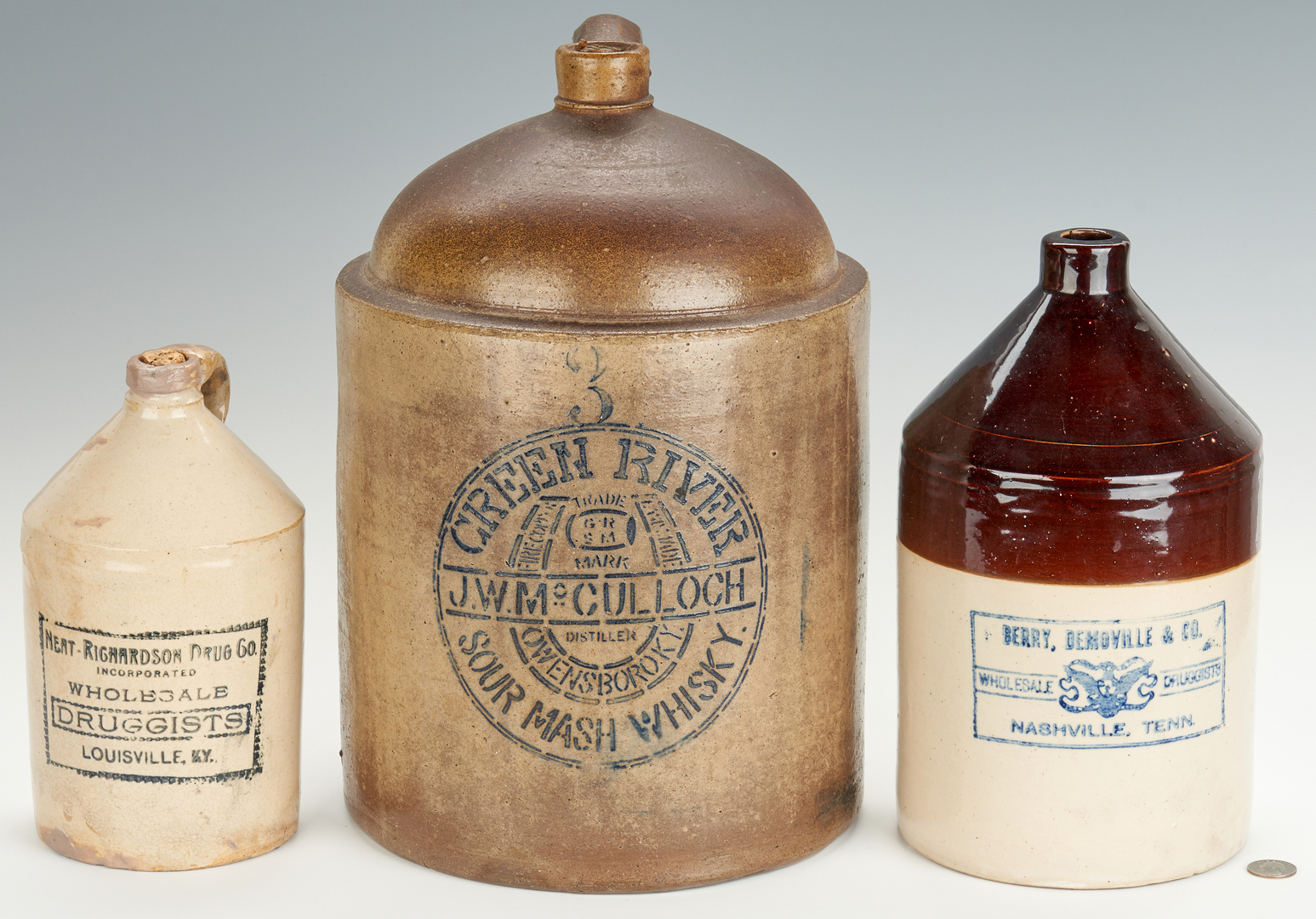 Lot 668: 3 KY and TN Whiskey Jugs inc Green River