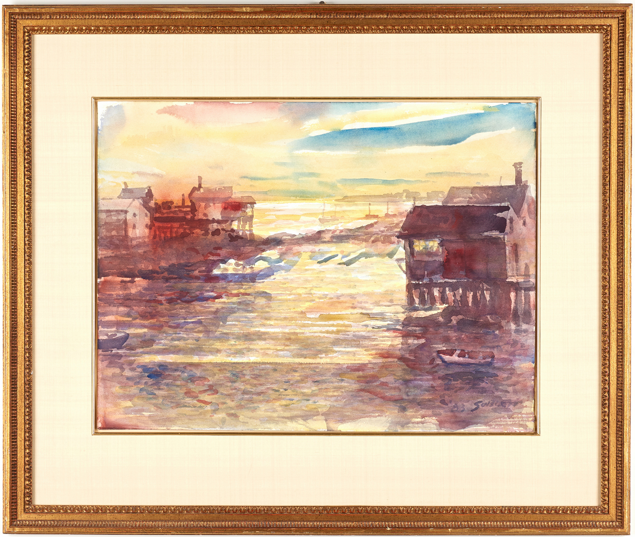 Lot 675: Carl Sublett Watercolor, Boats in Harbor