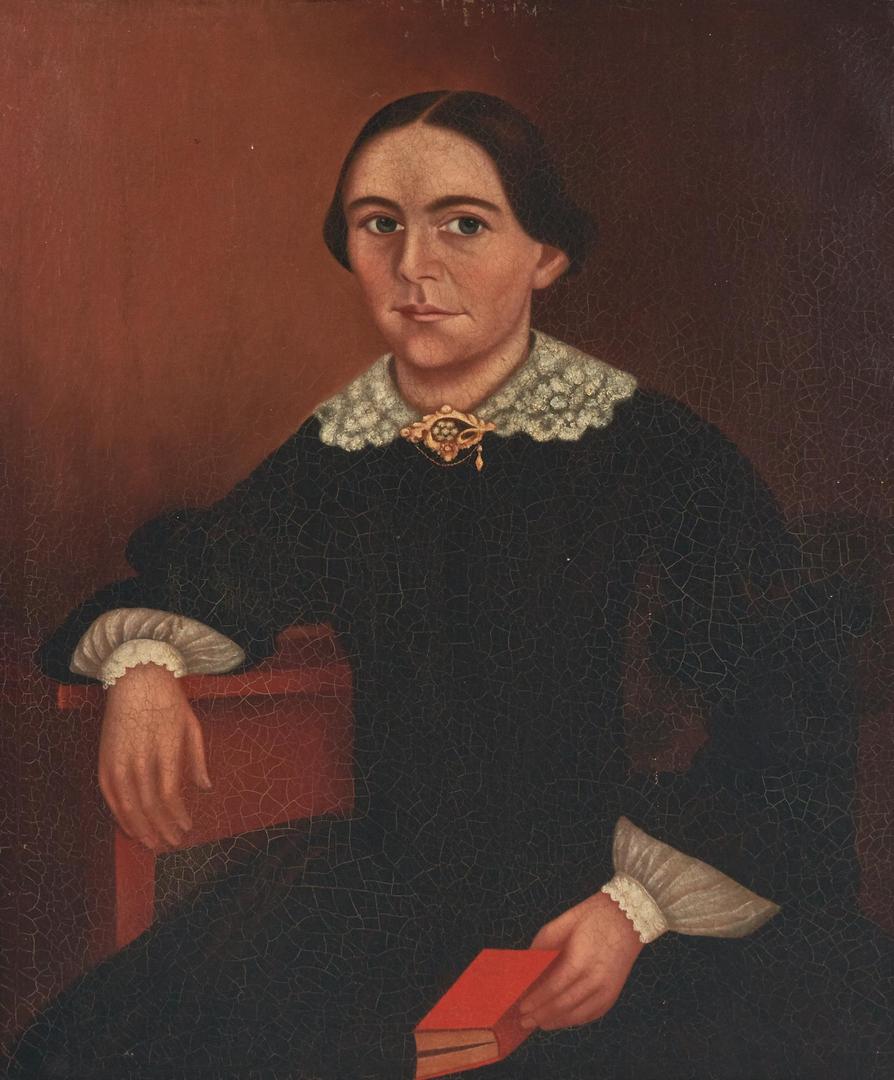 Lot 690: American School O/C Painting, Woman with Book