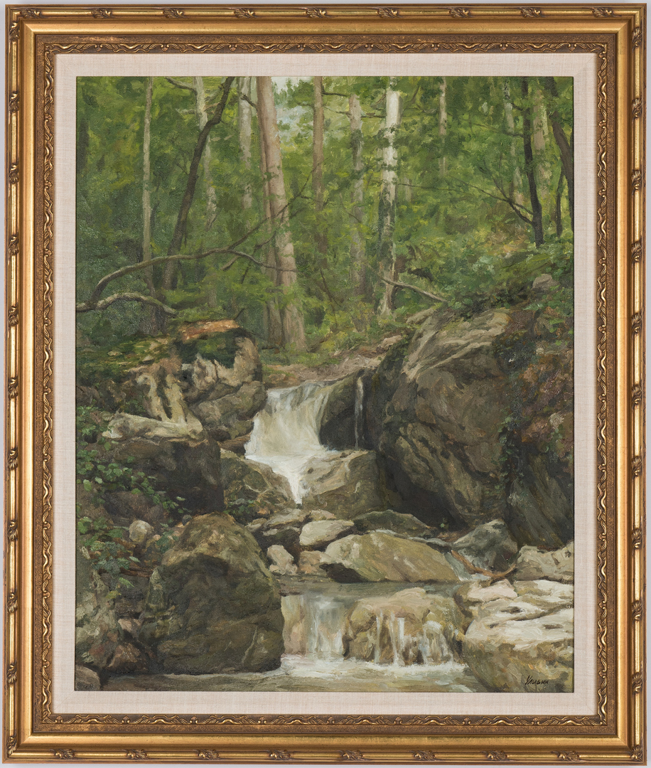 Lot 694: Gennady Ulybin O/C Painting, Forest Waterfall Landscape