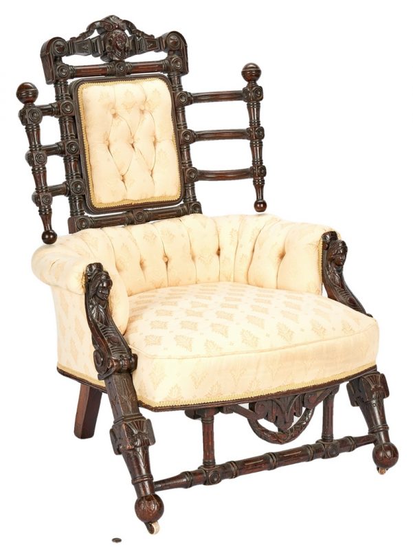 Lot 698: Renaissance Revival Medallion-Back Chair, Hunzinger Attrib.