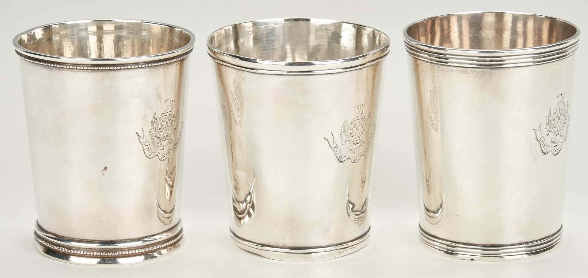 Lot 71: 3 Coin Silver Mint Julep Cups, Washington Family Crest