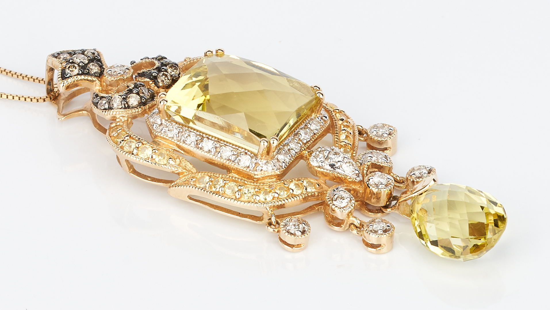 Lot 727: 14K Diamond & Citrine Pendant Necklace & 18K Sapphire Ring