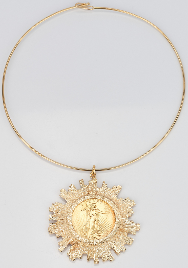 Lot 728: 1927 St. Gaudens $20 Gold Coin Mounted in Bezel with Choker Necklace