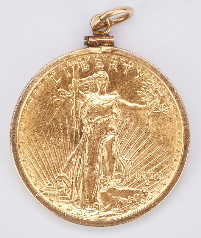 Lot 732: 1922 $20 Saint-Gaudens Gold Coin, Mounted