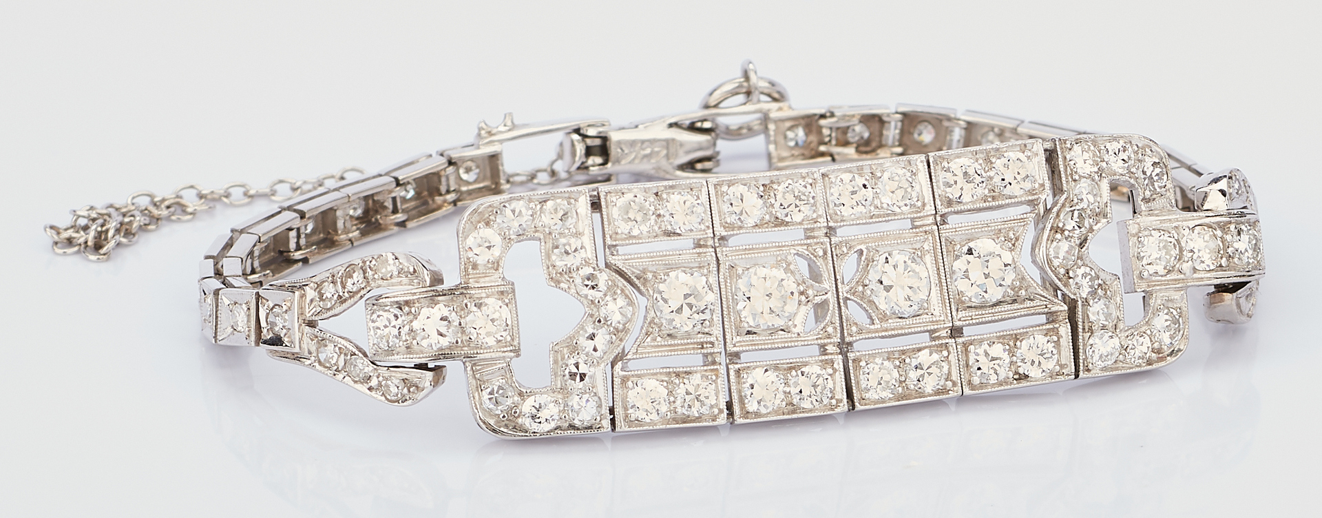 Lot 766: Art Deco 14K WG Diamond Bracelet