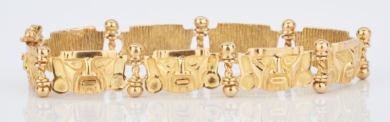 Lot 768: 18K Yellow Gold Pre-Columbian Style Bracelet