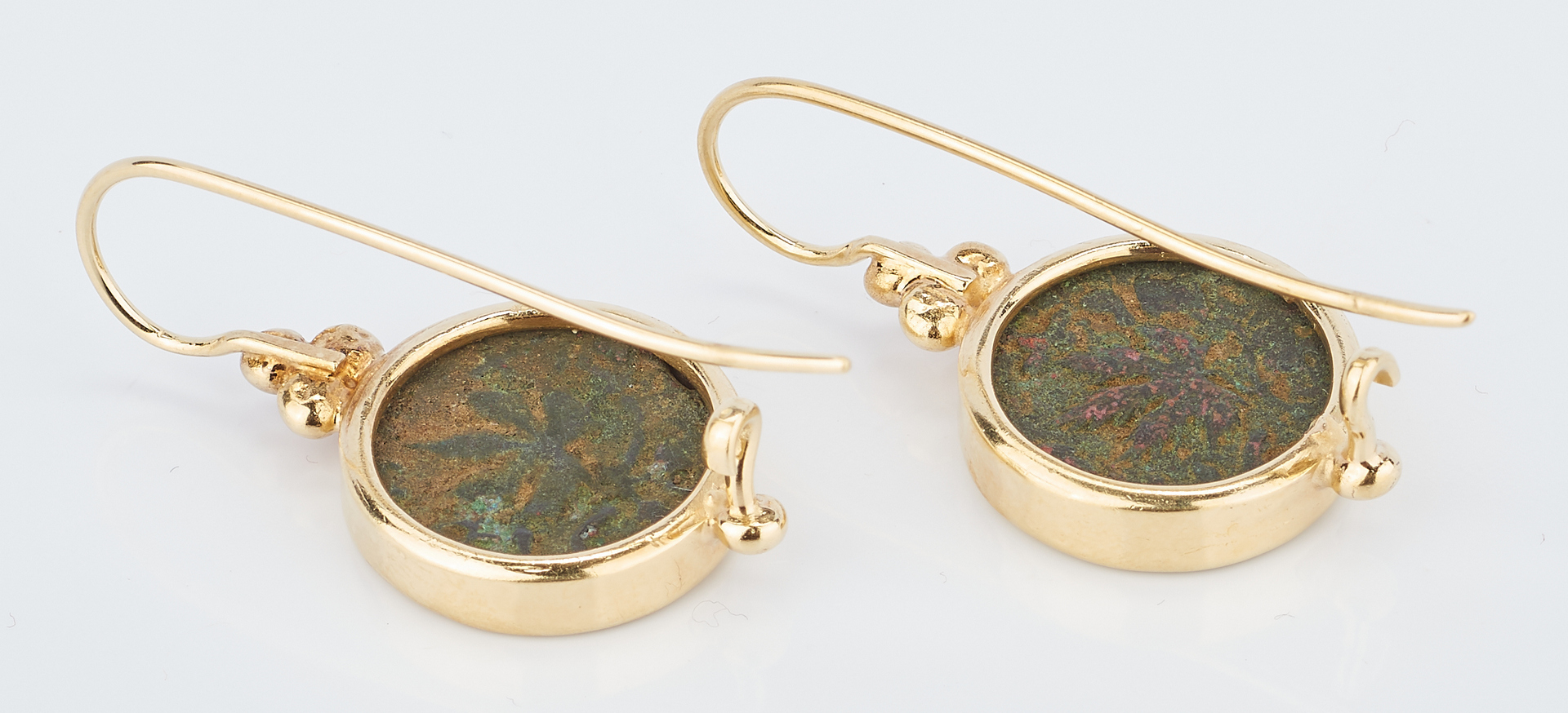 Lot 777: Ancient Israel Coin Earrings, Bezel mounted 18K