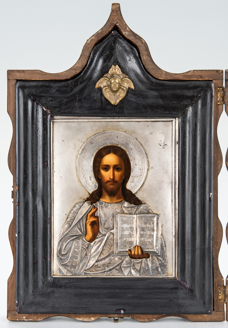 Lot 78: Framed Russian Icon with Silver Oklad