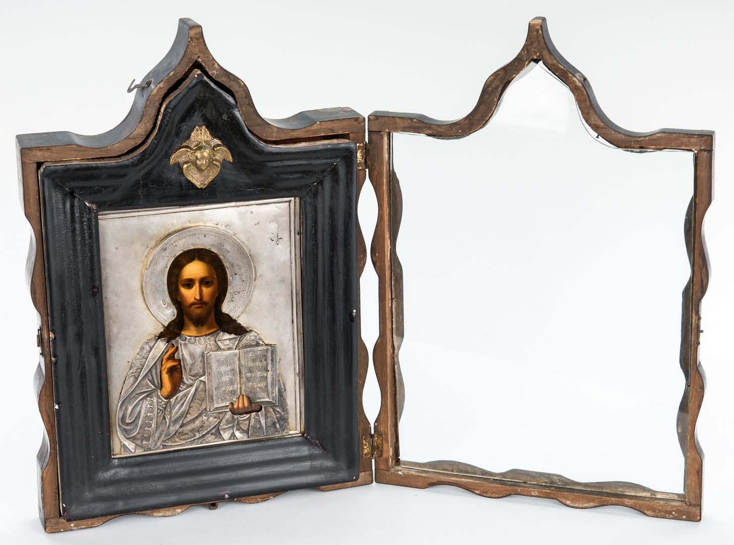 Lot 78: Framed Russian Icon with Silver Oklad