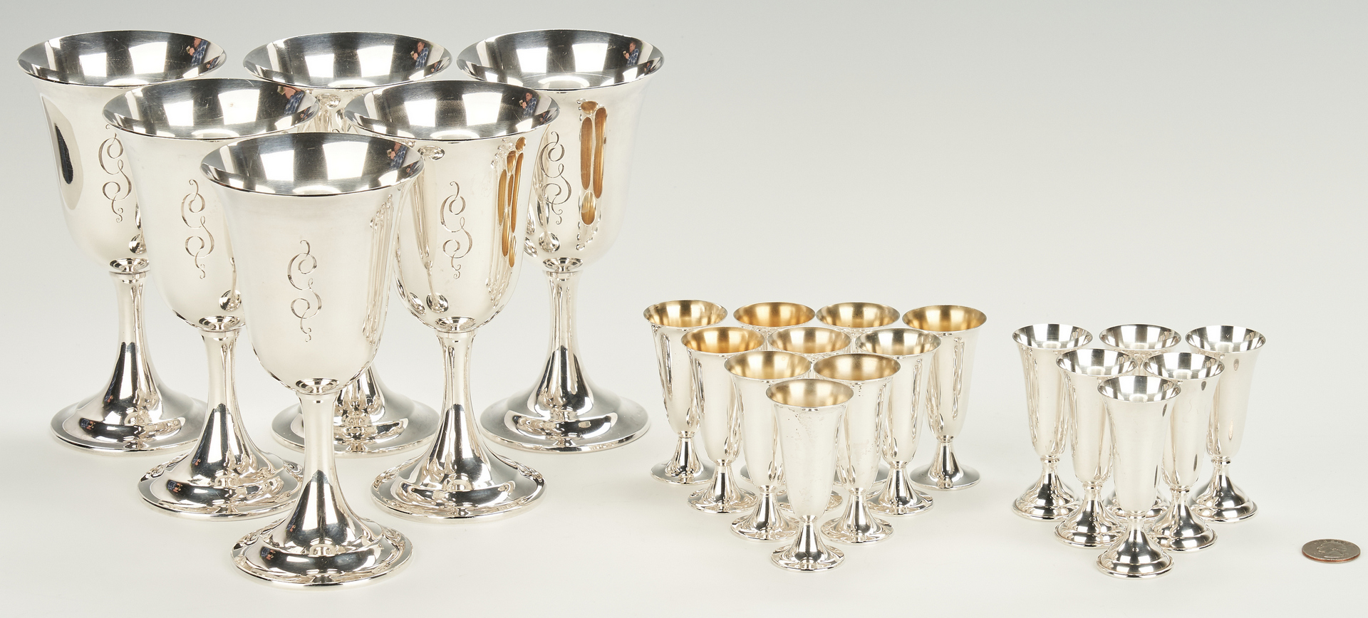 Lot 799: 22 Sterling Items, incl. Goblets, Cordials
