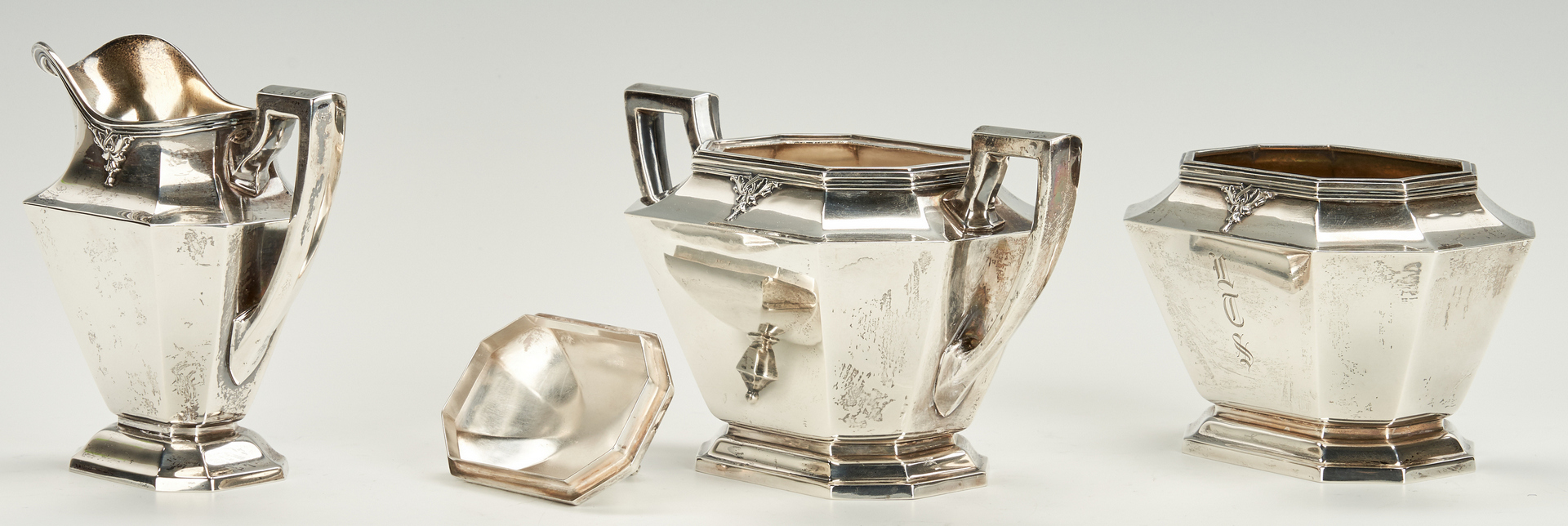 Lot 800: 5 Pc. Sterling Silver Tea Set, Treasure Pattern