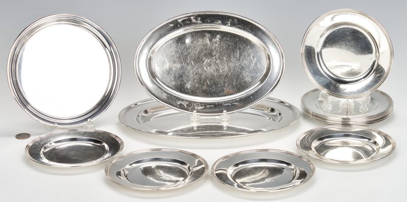 Lot 803: 12 Sterling Bread Plates and 3 Serving Trays
