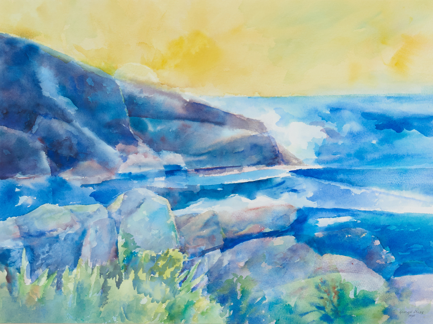 Lot 809: George Cress W/C Painting, Maine Sunrise