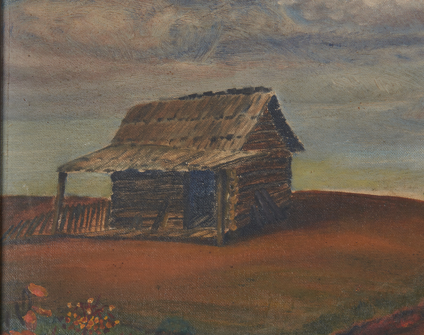 Lot 813: Southern School landscape with Woman and Cabin