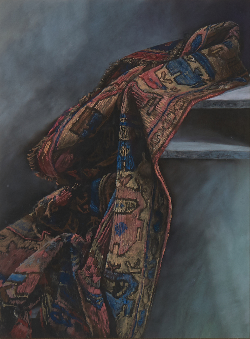 Lot 819: Daud Akhriev Pastel on Paper, Oriental Rug