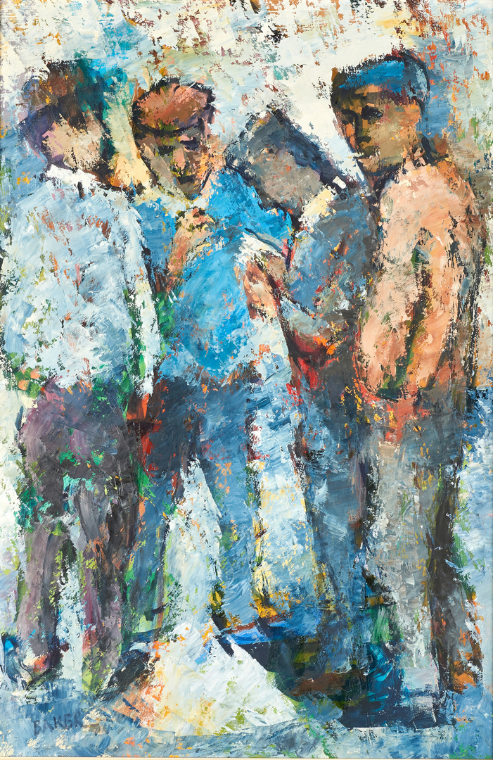 Lot 823: Cecil Kenneth Baker Oil on Panel, Four Workers