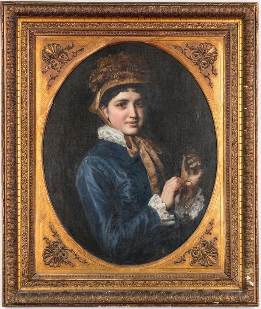 Lot 829: 19th Cent. Portrait of a Lady with a Watch