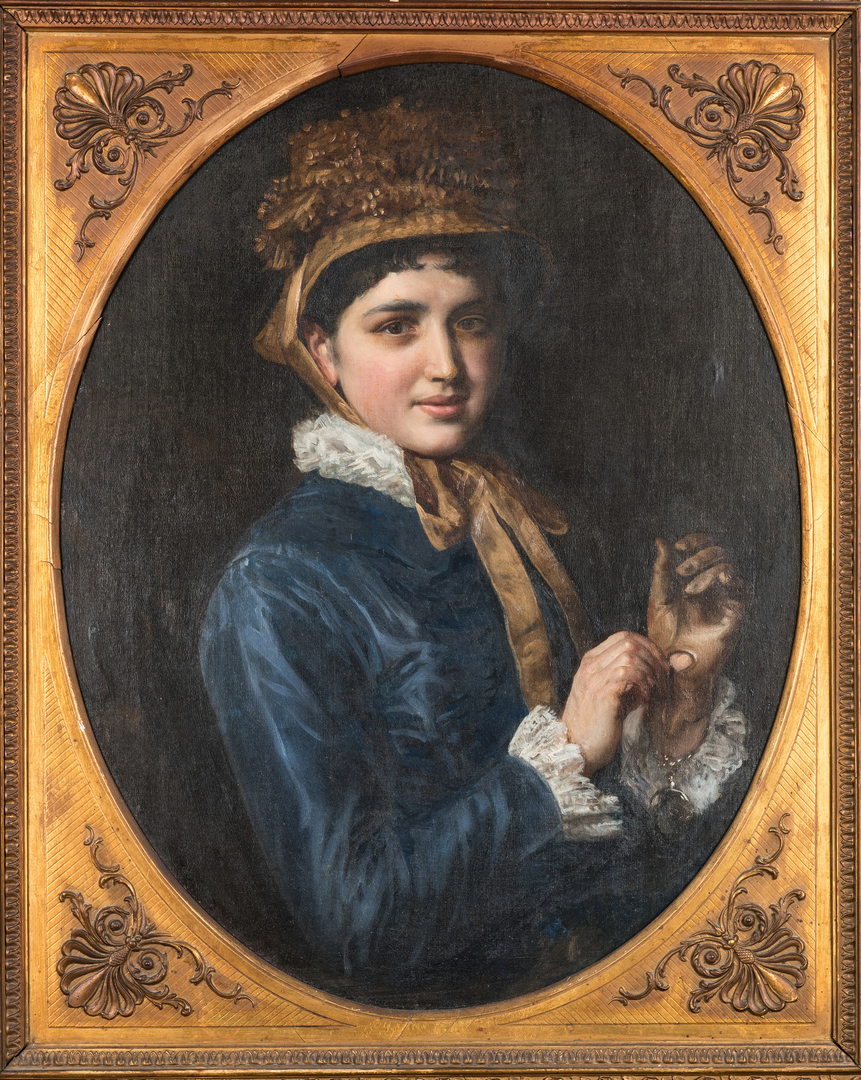 Lot 829: 19th Cent. Portrait of a Lady with a Watch