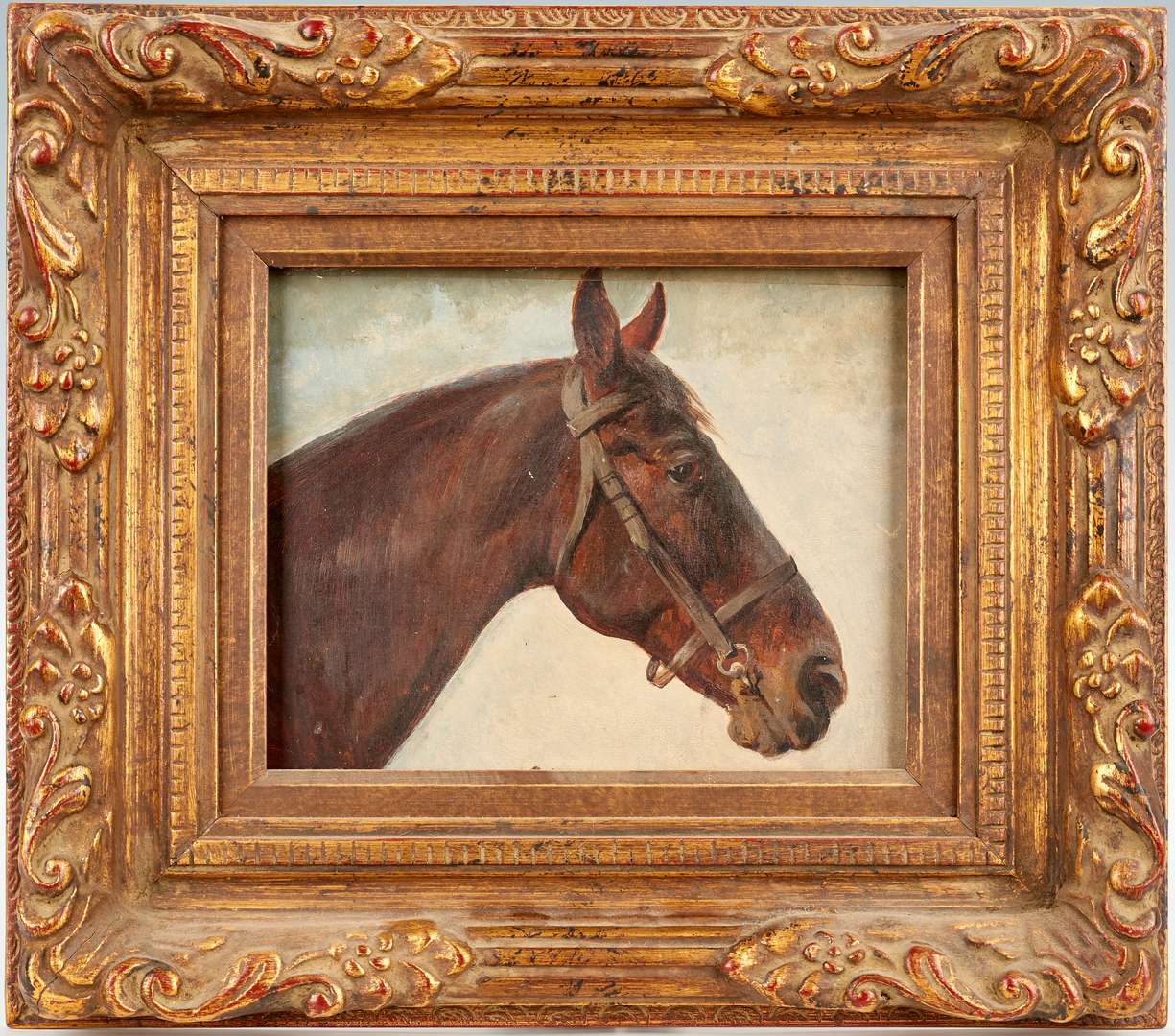 Lot 830: 2 Animal Portraits incl. Louis Braun Oil of Horse and Charcoal of Dog