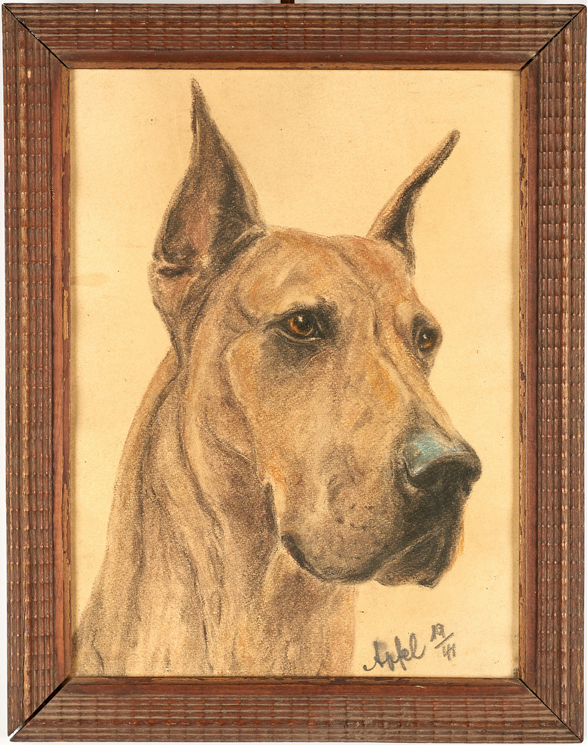 Lot 830: 2 Animal Portraits incl. Louis Braun Oil of Horse and Charcoal of Dog