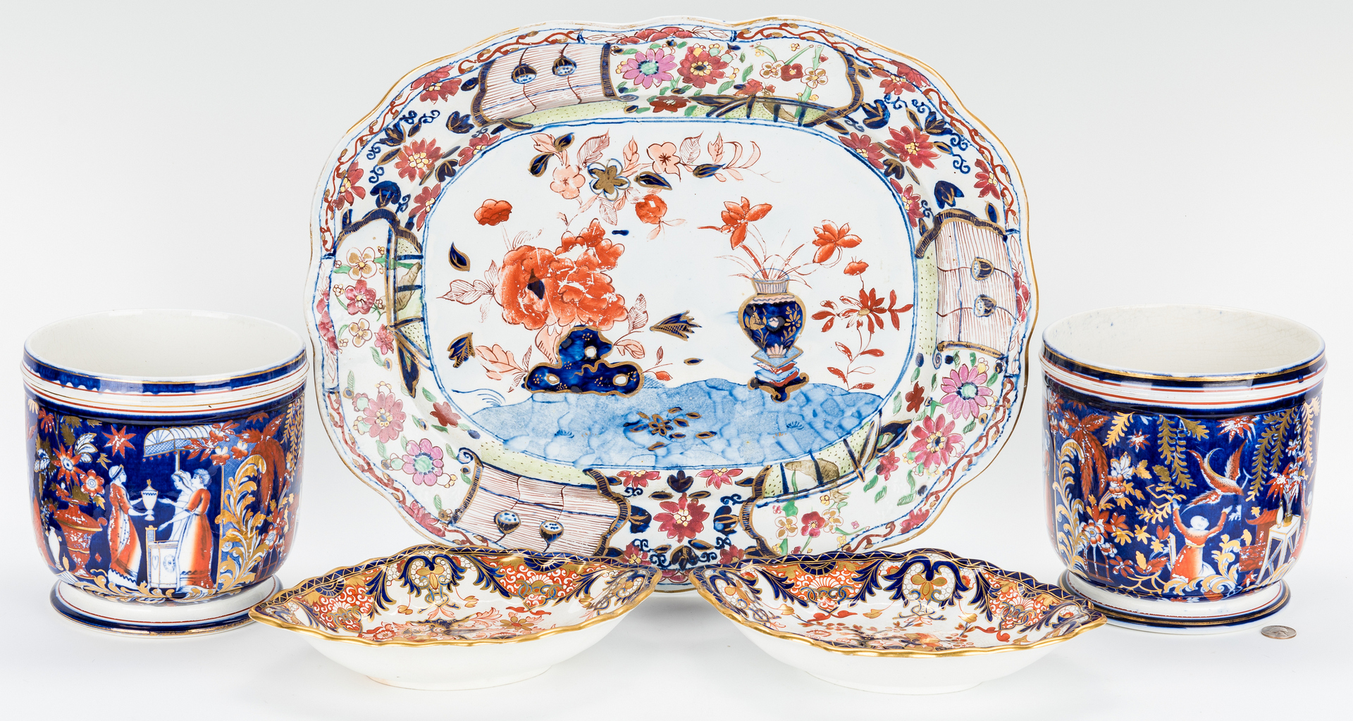 Lot 840: 5 English Ceramic Pieces, Platter, Plates & Cache Pots